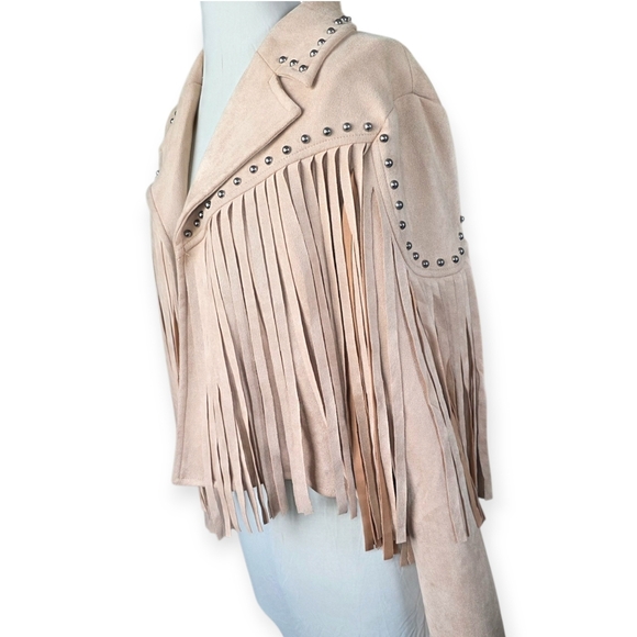 Blue B Collection Faux Suede Fringe Studded Cropped Jacket, Size Medium - Picture 6 of 13